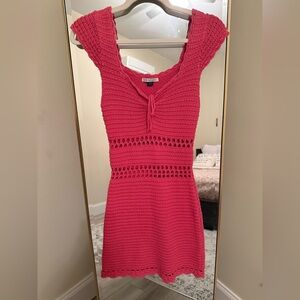 Ruched Crochet Sweater Mini Dress